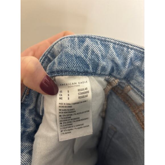 American Eagle Curvy Straight Jeans Womens 8 Light Wash Distressed Ripped - Picture 5 of 6